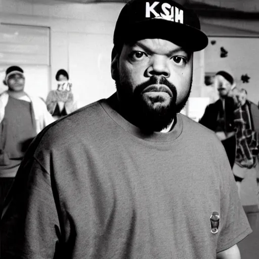 Prompt: ice cube as a toddler , gangsta gang in kindergarten