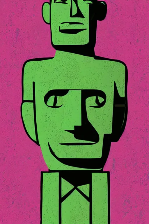 Image similar to cubist moai statue cutout digital illustration cartoon colorful beeple