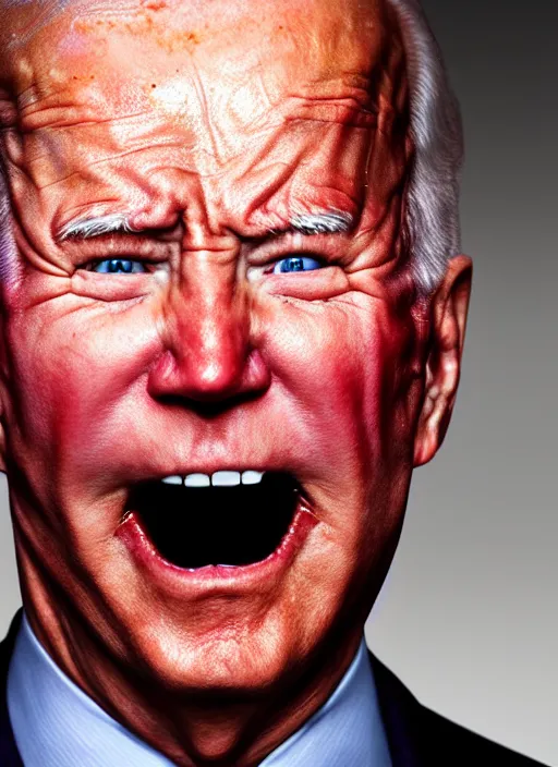 Image similar to hyper realistic ultra realistic horror terror dimensional photo furious glowing red eyes biden, high quality photo, detailed , 8k