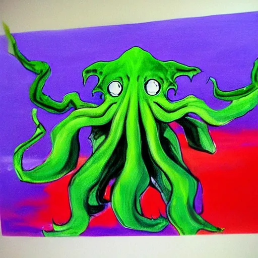 Prompt: Cthulhu painted in the style of Eric Carle