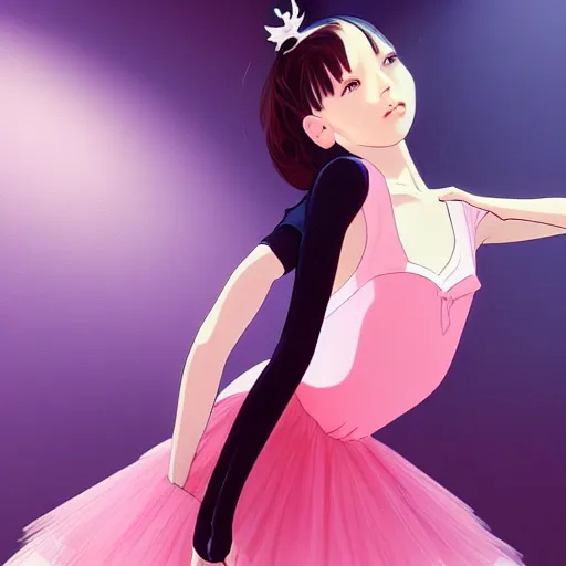 Prompt: portrait of a beautiful girl with dark hair dressed as a ballerina, ballet studio as the background, rich vivid colors, ambient lighting, dynamic lighting, 4 k, hq, official media, anime key visual, makoto shinkai, ilya kuvshinov, lois van baarle, rossdraws, detailed, trending on artstation