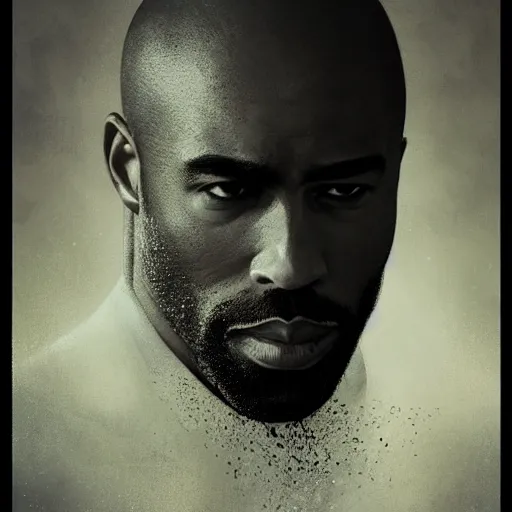 Image similar to portrait of Teddy Riner, amazing splashscreen artwork, splash art, head slightly tilted, natural light, elegant, intricate, fantasy, atmospheric lighting, cinematic, matte painting, by Greg rutkowski