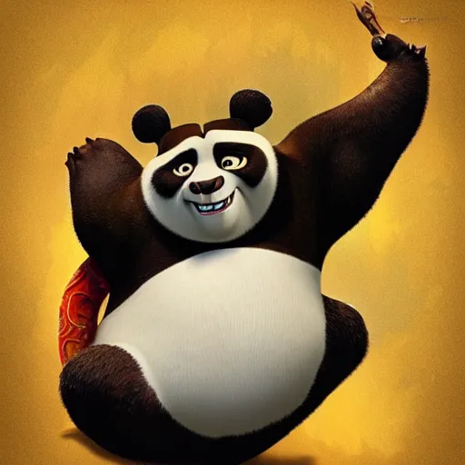 Prompt: epic music album cover, Kung Fu Panda, trending on Artstation, award-winning art