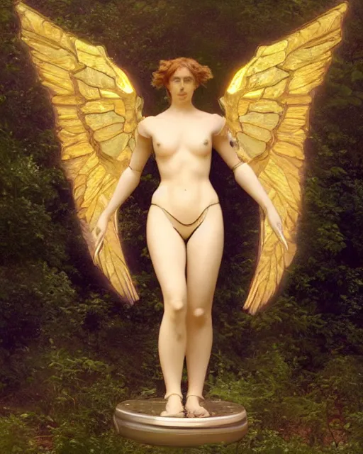 Image similar to cyber angel with solarpunk mecha humanoid robotic parts with bright led lights, pudica pose gesture, by bouguereau, ultra - realistic and intricate, hdr 8 k