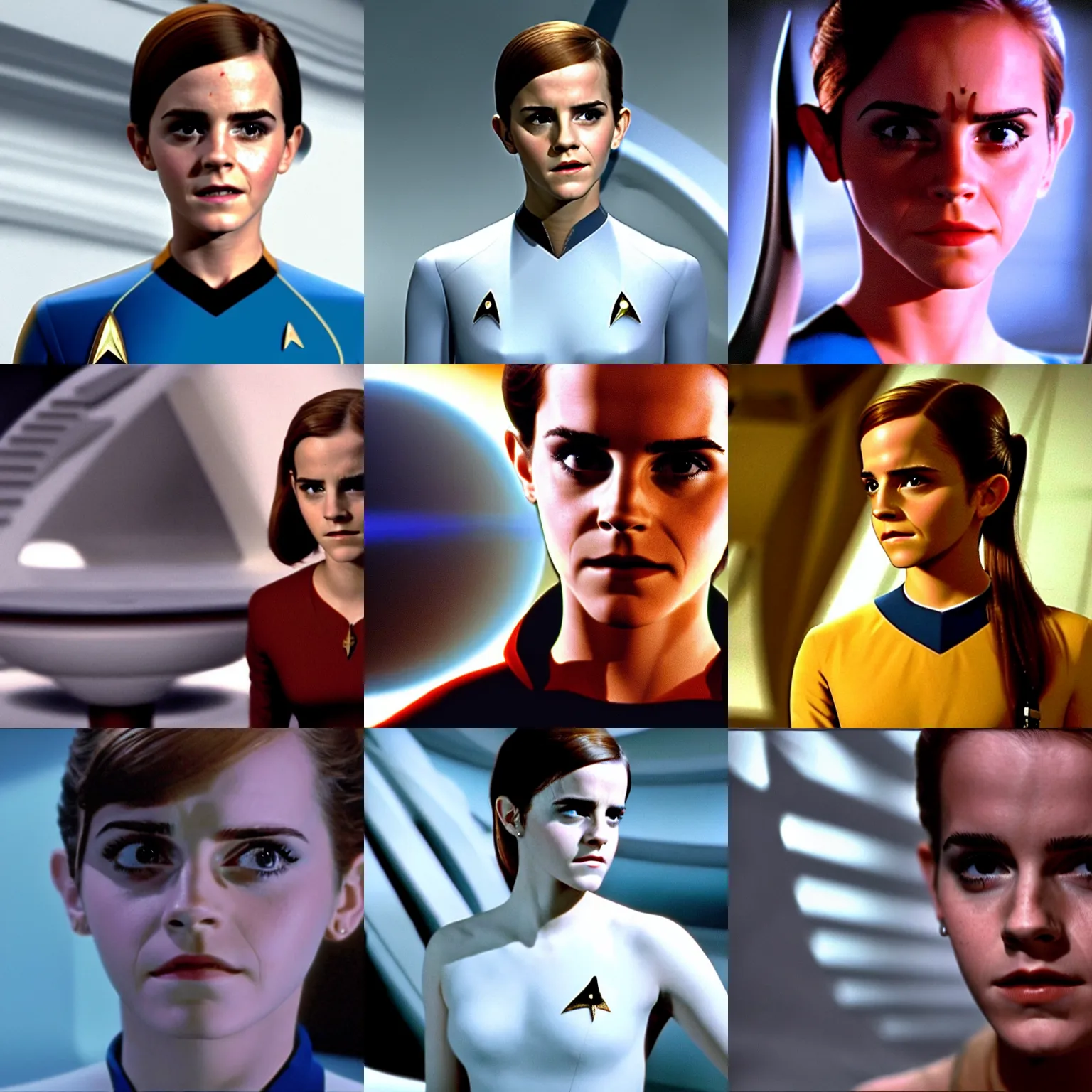 Prompt: emma watson as a vulcan in star trek tos, cinematic, film still