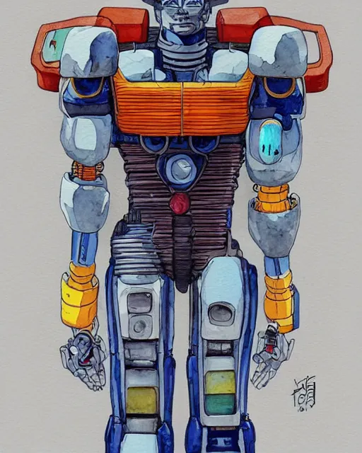 Image similar to a watercolor painting full body character portrait of a cybernetic half saiyan robot in the style of jean giraud in the style of moebius trending on artstation deviantart pinterest detailed realistic hd 8 k high resolution