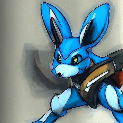 Image similar to Lucario from Pokemon in Yoji Shinkawa's art style, high detail,