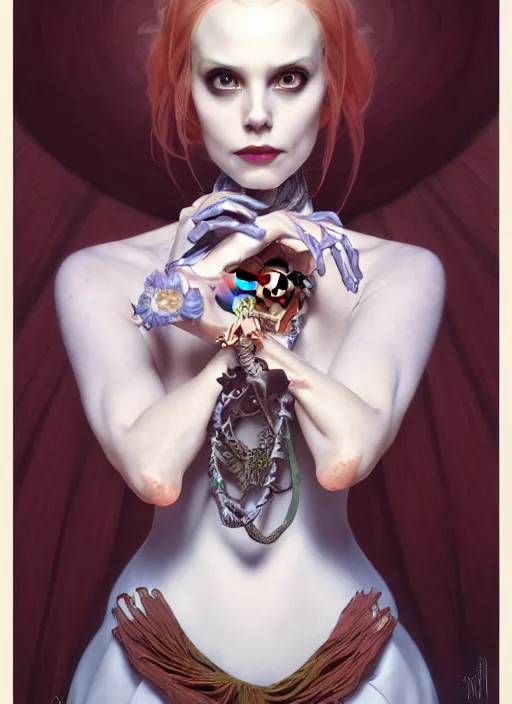 Image similar to portrait of sally from the nightmare before christmas, intricate, elegant, highly detailed, my rendition, digital painting, artstation, concept art, smooth, sharp focus, illustration, art by artgerm and greg rutkowski and alphonse mucha and uang guangjian and gil elvgren and sachin teng, symmetry!!