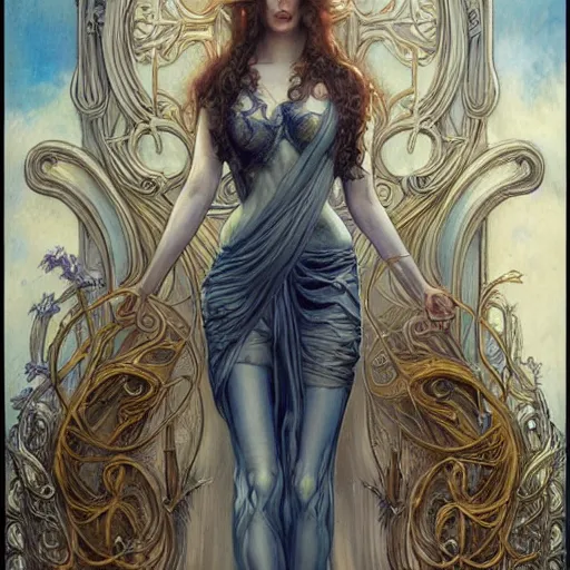 Image similar to an art nouveau painting in the style of donato giancola, and in the style of charlie bowater, and in the style of luis royo. symmetry, smooth, sharp focus, semi - realism, intricate detail.