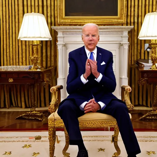 Prompt: joe biden sitting on a king throne