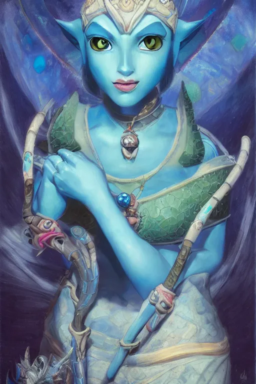 Image similar to Princess Ruto from Zelda, oil on canvas, intricate, portrait, 8k highly professionally detailed, HDR, CGsociety