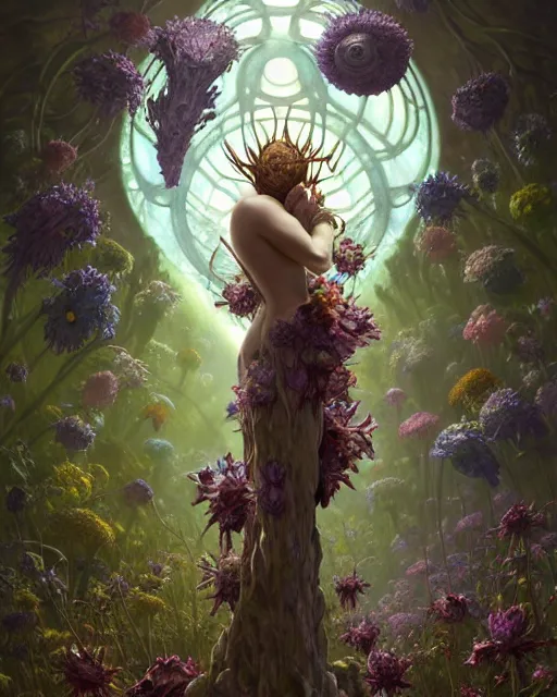 Image similar to the platonic ideal of flowers, rotting, insects and praying of cletus kasady carnage thanos nazgul doctor manhattan chtulu mandelbulb my neighbor totoro bioshock davinci heavy rain, d & d, fantasy, ego death, decay, dmt, psilocybin, art by artgerm and greg rutkowski and alphonse mucha