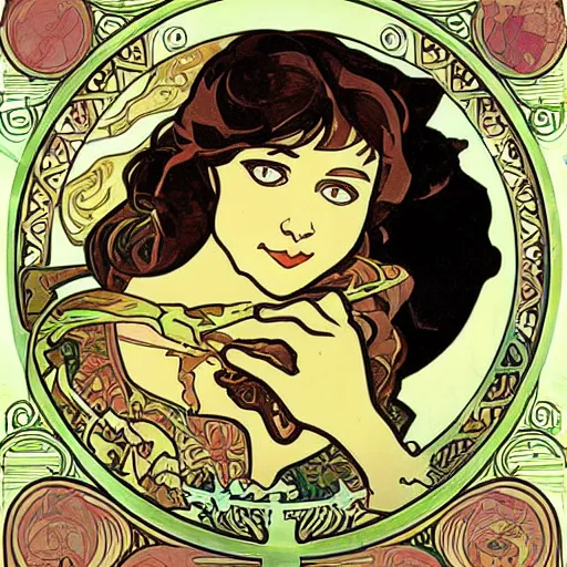 Prompt: a cat in the style of alphonse mucha