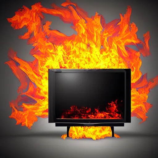Image similar to burning TV, digital art