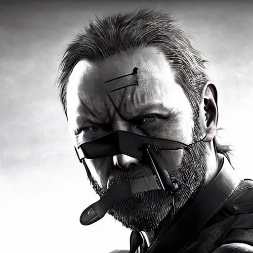 Prompt: limmy in metal gear solid phantom pain, award winning photograph, medium format portrait