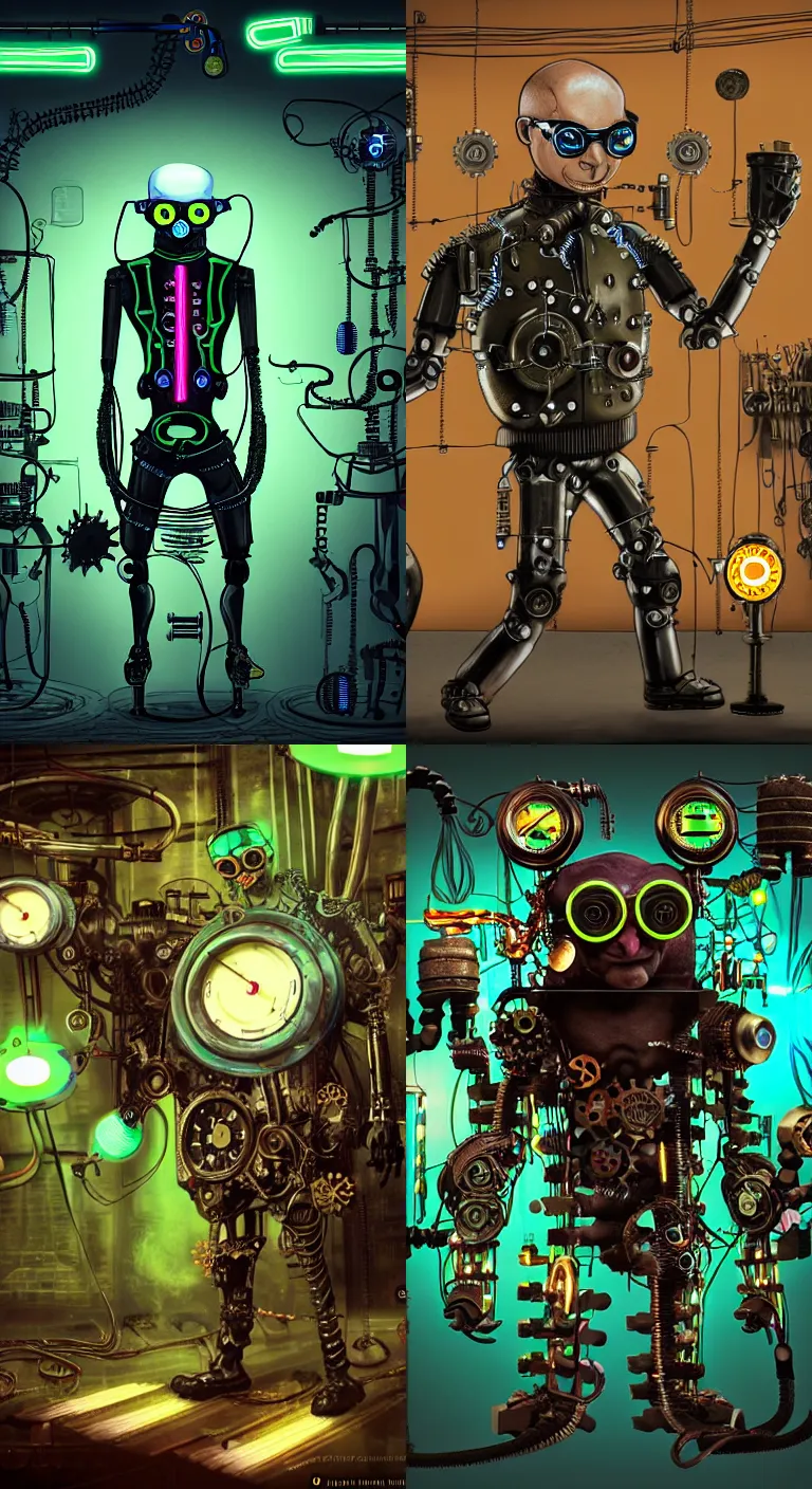 a bald cat man in toxic steampunk glasses and with Stable Diffusion