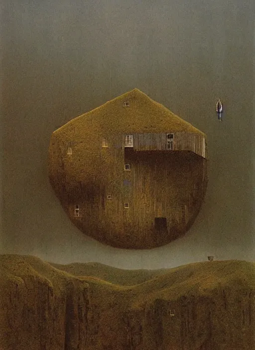 Image similar to mountain cabin by beksinski and salvadore dali