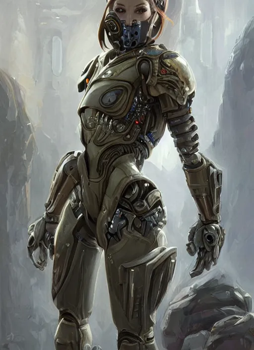 Image similar to a professional painting of a beautiful young female, clothed in cybernetic military armor, olive skin, long dark hair, beautiful bone structure, symmetrical facial features, intricate, elegant, digital painting, concept art, smooth, sharp focus, illustration, from StarCraft by Ruan Jia and Mandy Jurgens and Artgerm and William-Adolphe Bouguerea