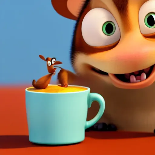 Image similar to a cute coala drinking cofee. pixar disney 4 k 3 d render funny animation movie oscar winning trending on artstation and behance. ratatouille style.