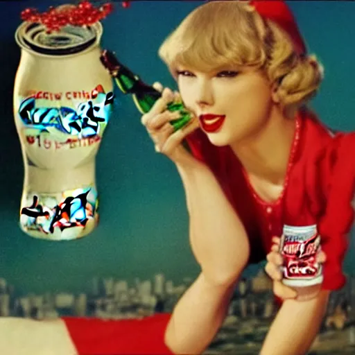 Prompt: Taylor swift in a vintage coca-cola ad