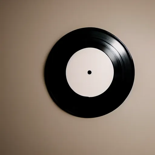 Image similar to a photograph of a black framed vinyl record, diffuse lighting