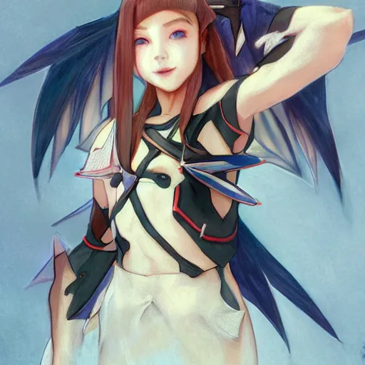 Image similar to Garchomp pokemon Gajinka as a small human girl , highly detailed, digital pencil painting, anime, cartoonish, hybrid human / anthro, monster girl, sharp focus, illustration, art by artgerm and greg rutkowski and alphonse mucha