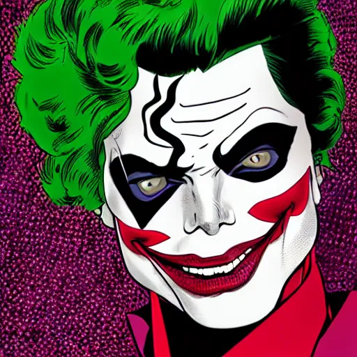 Image similar to dynamic macro head portrait of beautifu michael jackson as the joker in white sequined jacket by john romita sr and cory walker and ryan ottley and jack kirby and barry windsor - smith, comic, illustration, photo real