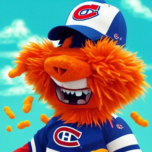 Image similar to anime Portrait of Youppi the Habs Montreal Canadiens Mascot as a very cute powerful and friendly pokemon in a Cheetos Ad, highly detailed anime, high evolution, 1990s, legendary, smooth, sharp focus, dynamic lighting, intricate, trending on ArtStation, cheetos pub, illustration pokemon, art by WLOP