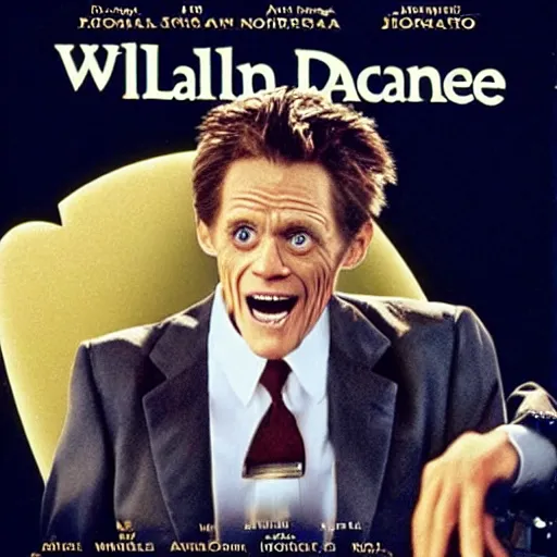 Image similar to movie poster of william dafoe as an anthropomorphic singing rat