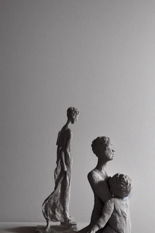 Image similar to delicate woman with child statue by giacometti, intricate, highly detailed, hyper realistic, soft shadow