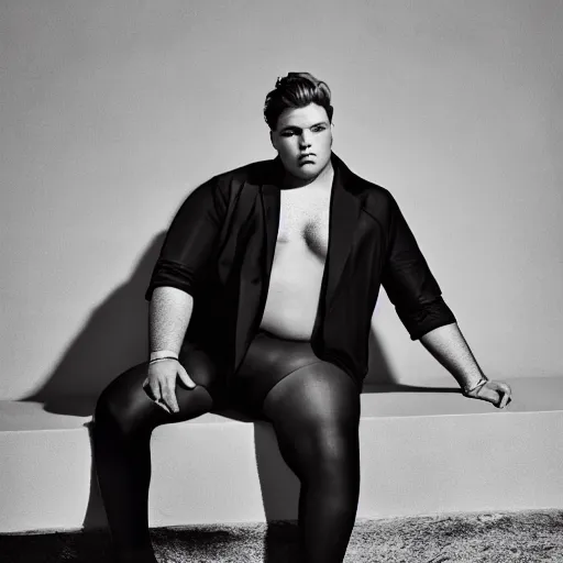 Prompt: editorial photograph of a plus-size male model, editorial story, Vogue Italy, editorial photography