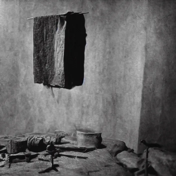 Image similar to an object on display in an ethnographic museum, film still, cinematic, enhanced, 1 9 2 0 s, black and white, grain