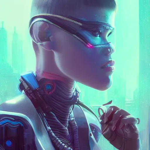 Image similar to highly detailed portrait, a cyber woman, in gta v, stephen bliss, unreal engine, fantasy art by greg rutkowski, loish, rhads, ferdinand knab, makoto shinkai and lois van baarle, ilya kuvshinov, rossdraws, tom bagshaw, global illumination, radiant light, detailed and intricate environment