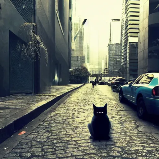 Prompt: cyberpunk cat in the city