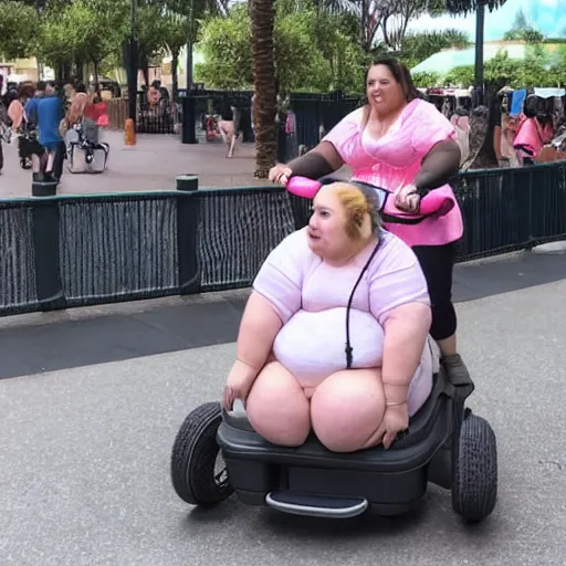 Image similar to morbidly obese rat riding a mobility scooter at disneyworld, photo