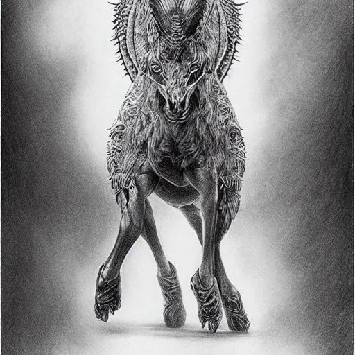 Prompt: a stunning hyper-detailed pencil drawing of a mythical creature