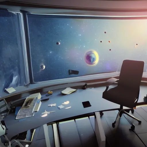 Image similar to hyperrealistic dslr film still of scenes from office space set in space, stunning 8 k octane comprehensive 3 d render, inspired by istvan sandorfi & greg rutkowski & unreal engine, perfect symmetry, dim volumetric cinematic lighting, extremely hyper - detailed, extremely lifelike attributes & lifelike texture, intricate, masterpiece, artstation, stunning