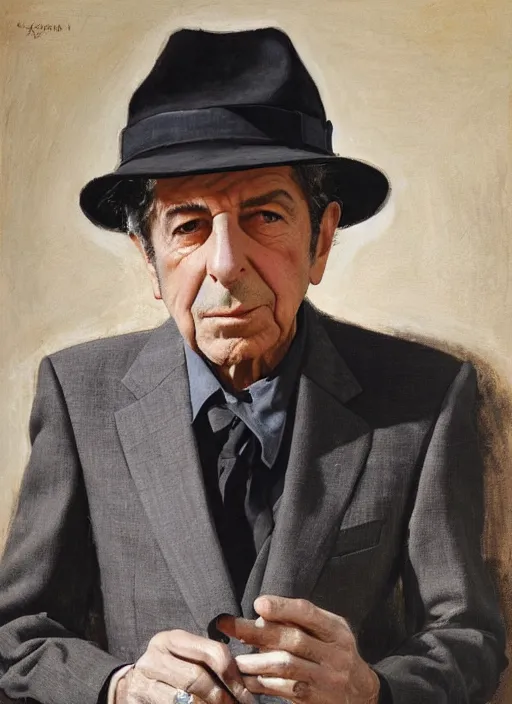 Image similar to Leonard Cohen, wearing a trilby hat, portrait Frank McCarthy