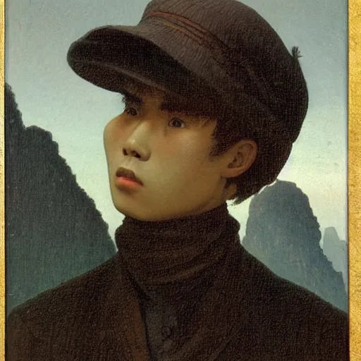 Image similar to a young man in guilin, by caspar david friedrich,