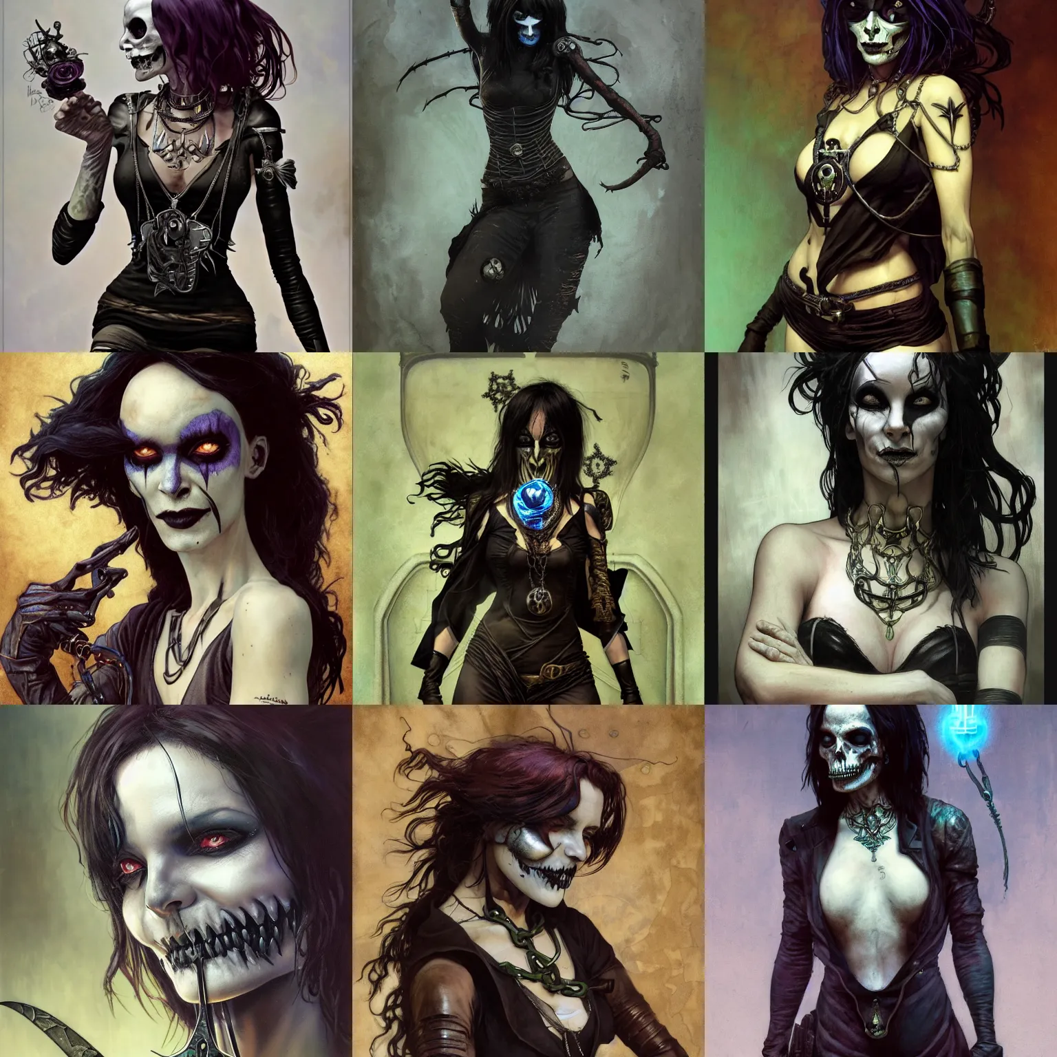 Prompt: wyona rider as death from sandman, gentle smile, by cedric peyravernay, by lecouffe deharme, alphonse mucha and maciej kuciara, craig mullins, peter mohrbacher, goth chic, ankh pendant, soft lightning, eyeliner, punk rock, high detailed, 8 k