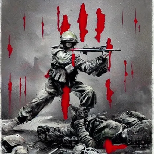 Image similar to war is hell, no text, painting style, blood