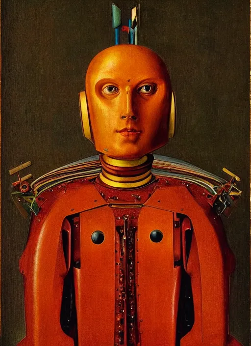 Image similar to a portrait of a warrior robot by Jan van Eyck