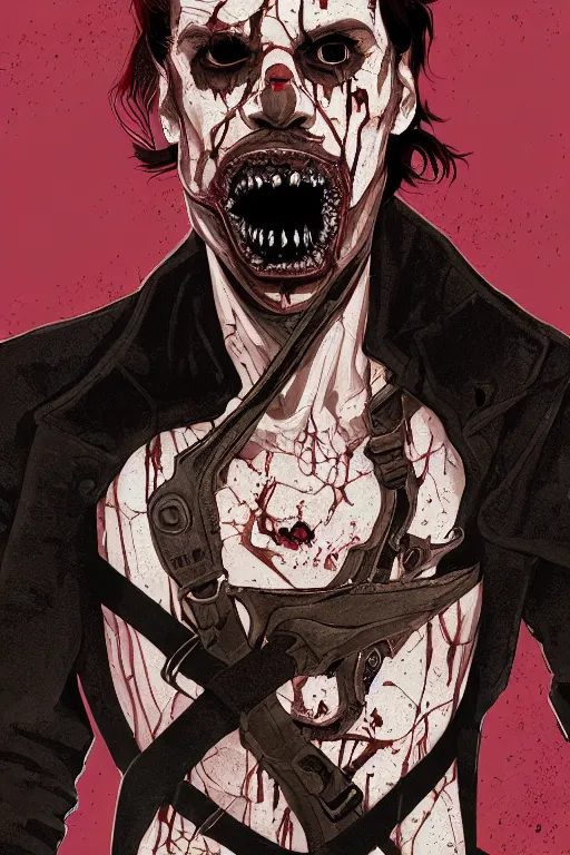 Image similar to sebastian stan in sleepy hollow, full body, big two toned eyes, teeth gritted, horror, intricate details, cinematic, epic, realistic, anatomy, tomer hanuka, uplight, artstation, photorealistic, scary