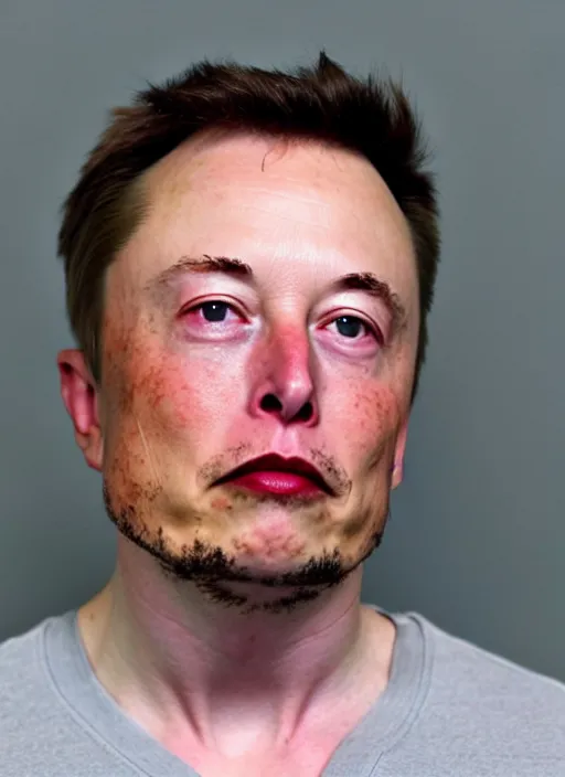 Image similar to A mugshot photo of Elon Musk