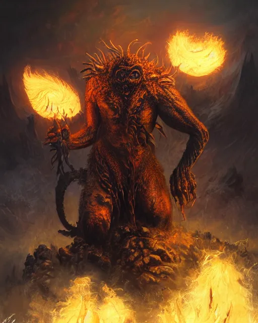 Prompt: oil painting of Angry Anthropomorphized Cthulhu Berserker, wearing fur armor, claws, sharp focus, attack pose, fantasy style, octane render, volumetric lighting, 8k high definition, by greg rutkowski, highly detailed, trending on art Station, magic the gathering artwork, burning Battlefield background, centered