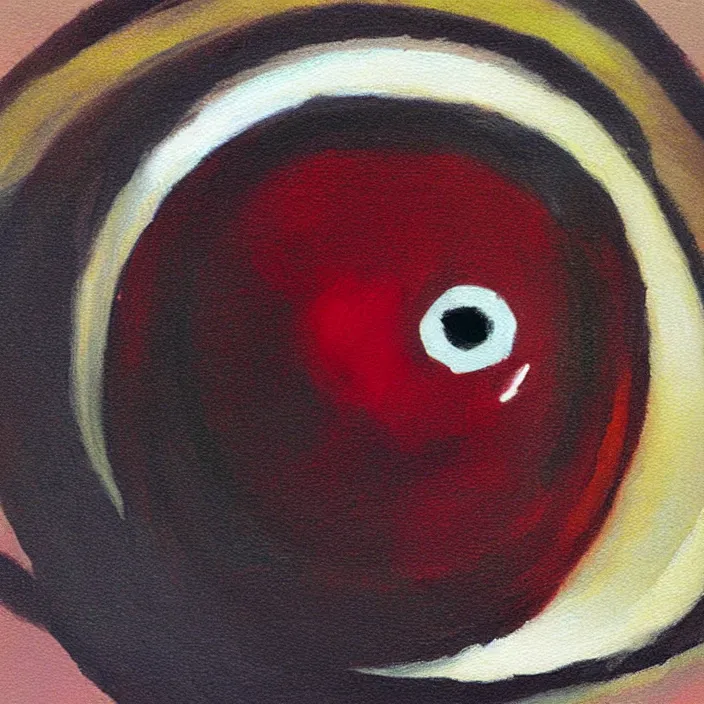 Prompt: a very detailed closeup painting of an eyeball with red veins, very small brushstrokes, in the style of edward hopper, 4 k,