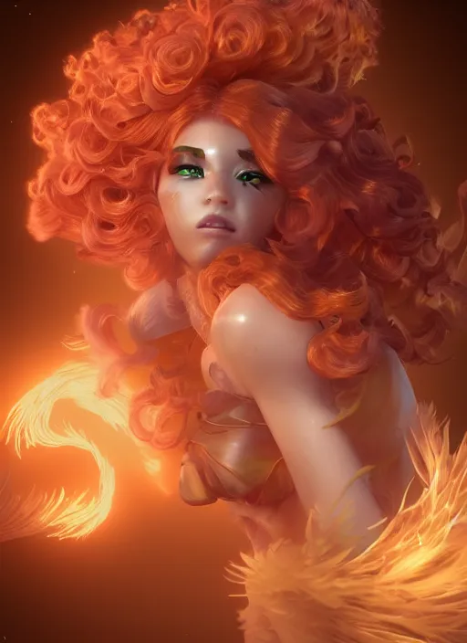 Image similar to glowwave portrait of curly orange hair girls made of feathers mist and cloud from league of legends, au naturel, hyper detailed, digital art, trending in artstation, cinematic lighting, studio quality, smooth render, unreal engine 5 rendered, 3 d octane rendered, art style by pixar dreamworks warner bros disney riot games and league of legends.