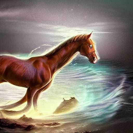 Image similar to a mer horse, fantasy art,