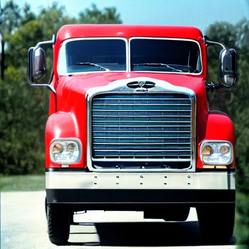 Prompt: freightliner truck, front view, 8 0 mm, kodachrome,