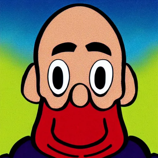 Image similar to handsome squidward as strong male, big smile, hero, strong chin, handsome, pop art portrait